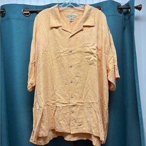 Tommy Bahama Silk Blend Button Down Yellow Shirt Palm Tree Size XXL